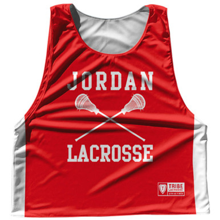 Jordan Country Nations Crossed Sticks Reversible Lacrosse Pinnie Made In USA - Red & White