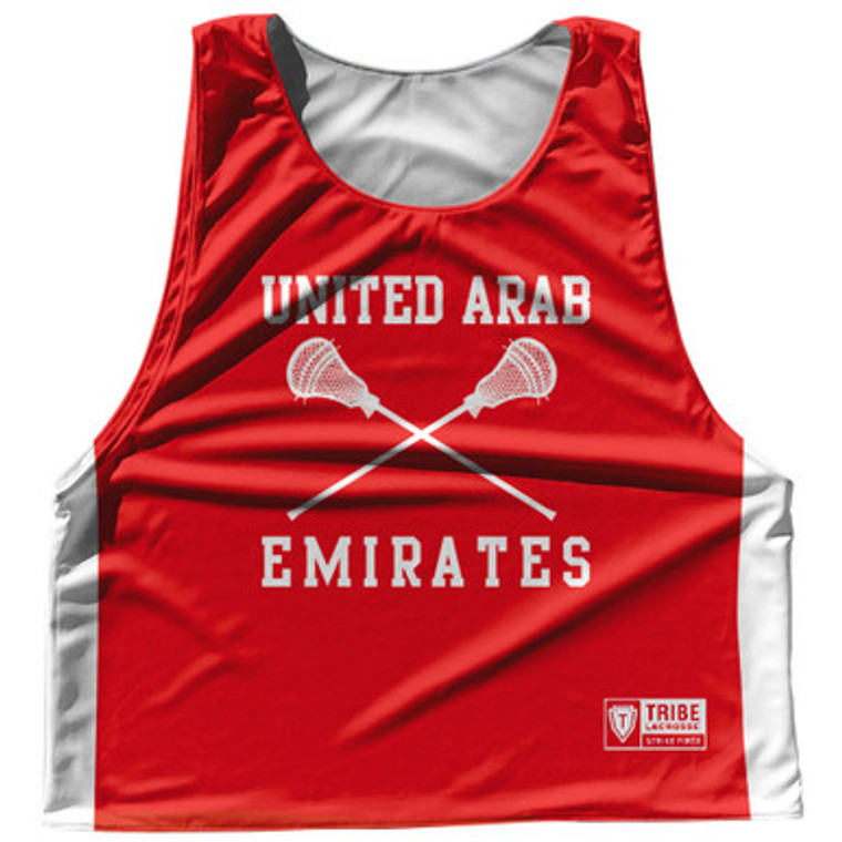 United Arab Emirates Country Nations Crossed Sticks Reversible Lacrosse Pinnie Made In USA - Red & White