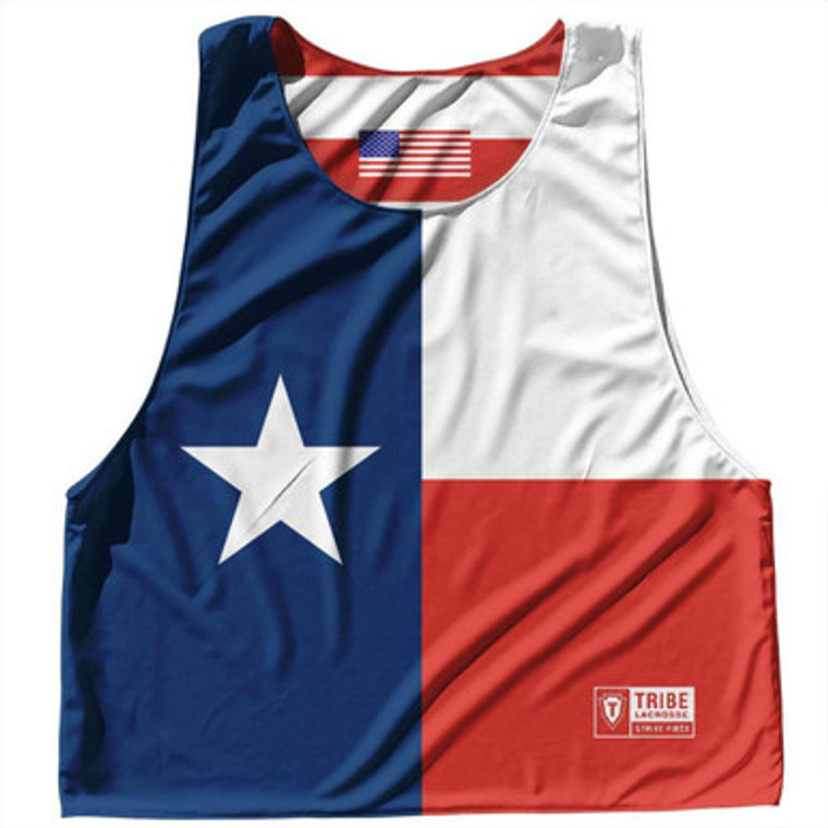 Texas State Flag and American Flag Reversible Lacrosse Pinnie Made In USA - Blue Red & White