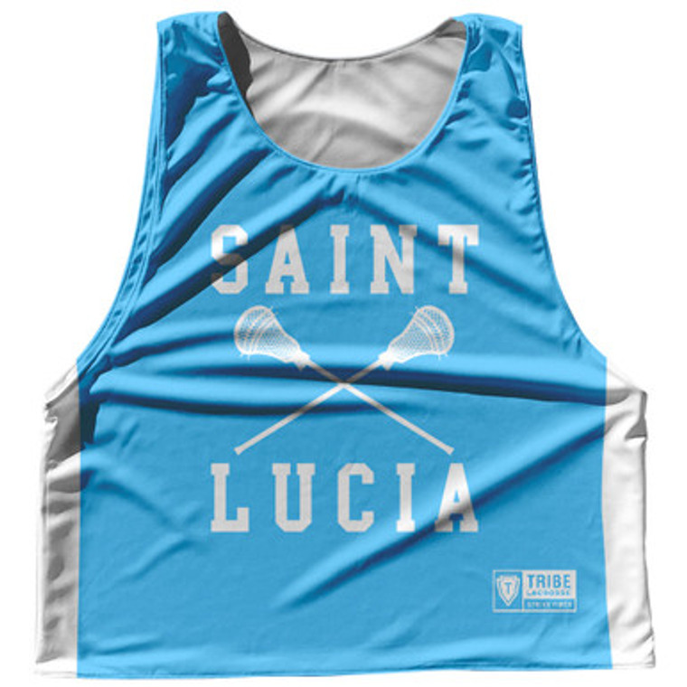 Saint Lucia Country Nations Crossed Sticks Reversible Lacrosse Pinnie Made In USA - Blue & White