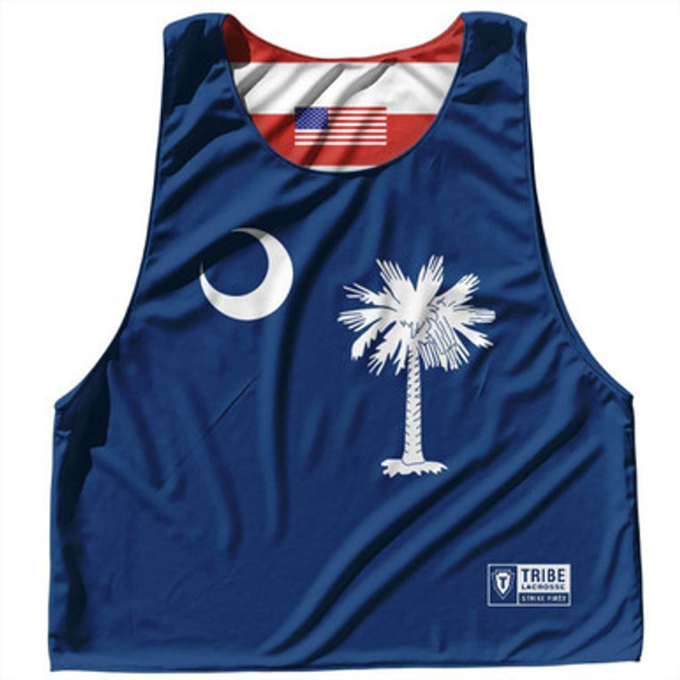 South Carolina State Flag and American Flag Reversible Lacrosse Pinnie Made In USA - Navy