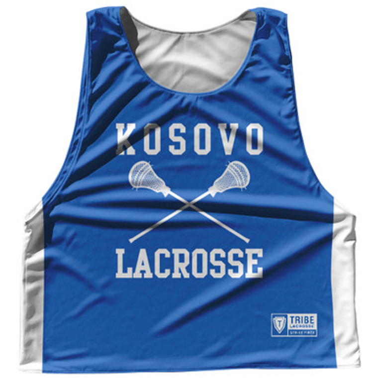 Kosovo Country Nations Crossed Sticks Reversible Lacrosse Pinnie Made In USA - Blue & White