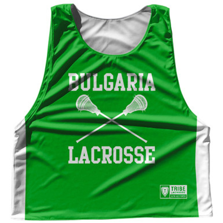 Bulgaria Country Nations Crossed Sticks Reversible Lacrosse Pinnie Made In USA - Green & White