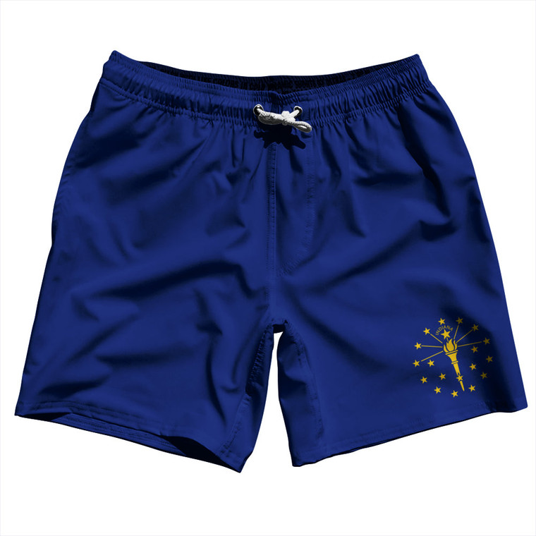 Indiana US State Flag Swim Shorts 7" Made in USA - Navy