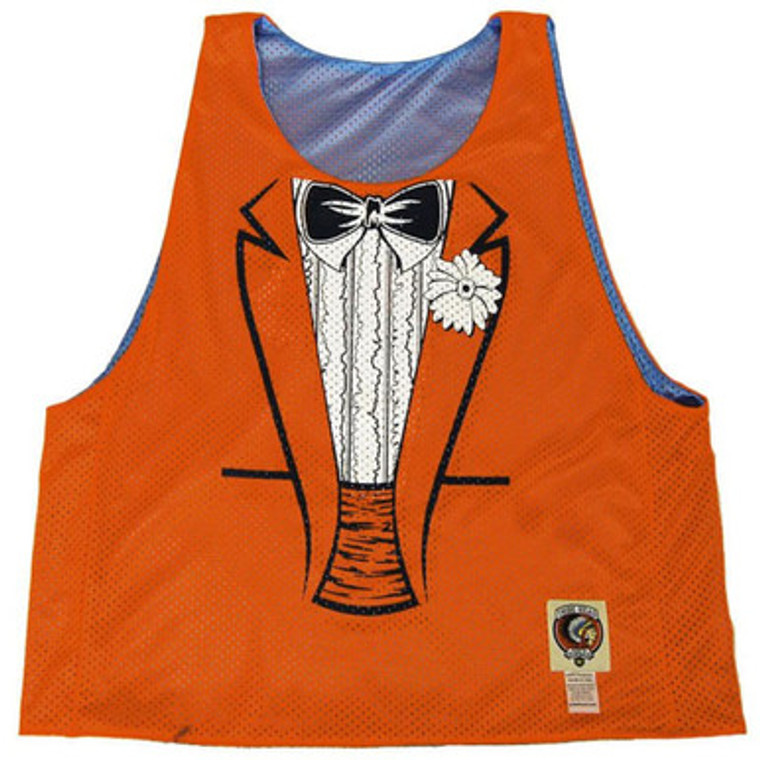 Dumb and Dumber Tuxedo Sublimated Reversible Lacrosse Pinnie Made In USA - Orange/Blue