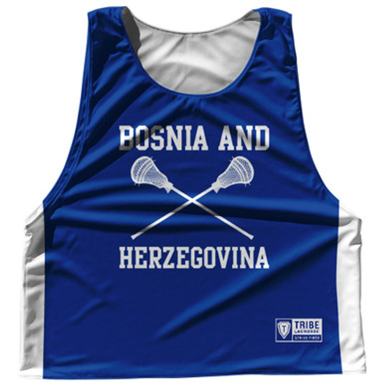 Bosnia and Herzegovina Country Nations Crossed Sticks Reversible Lacrosse Pinnie Made In USA - Royal & White