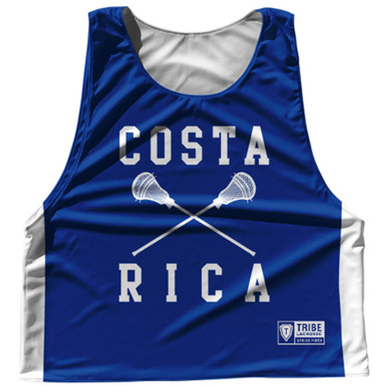 Costa Rica Country Nations Crossed Sticks Reversible Lacrosse Pinnie Made In USA - Royal & White