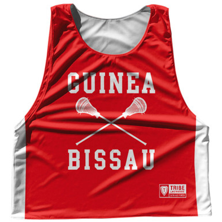 Guinea Bissau Country Nations Crossed Sticks Reversible Lacrosse Pinnie Made In USA - Red & White