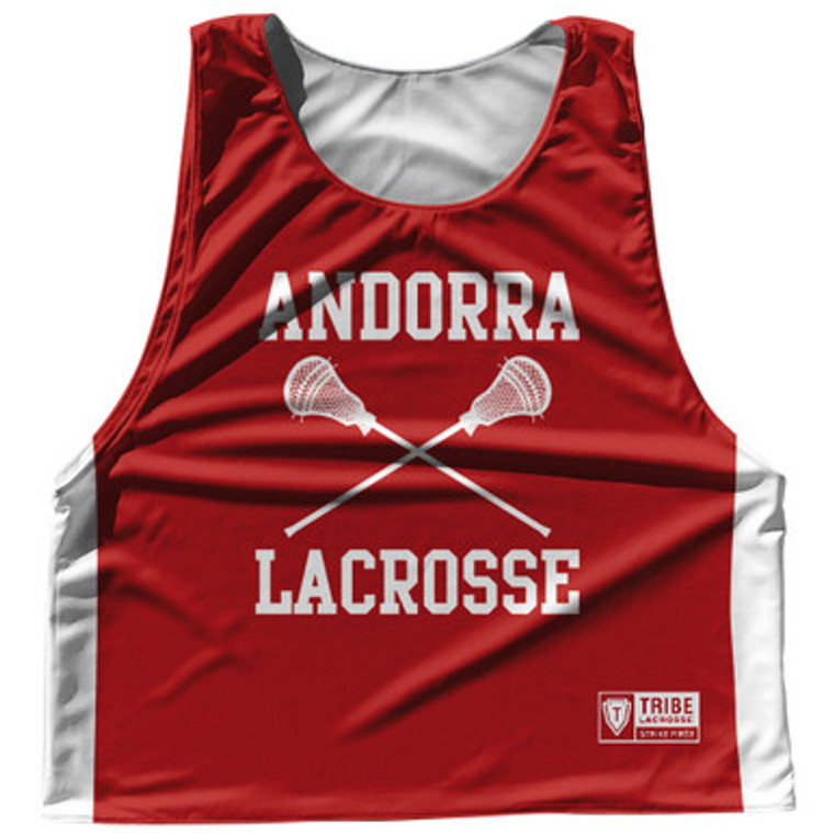 Andorra Country Nations Crossed Sticks Reversible Lacrosse Pinnie Made In USA - Red & White