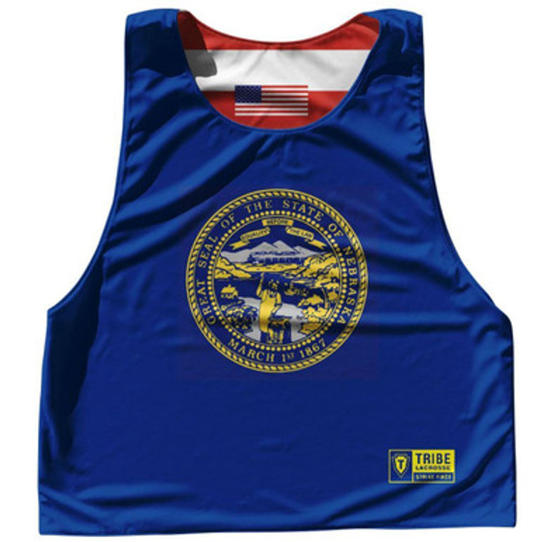 Nebraska State Flag and American Flag Reversible Lacrosse Pinnie Made In USA - Royal Blue