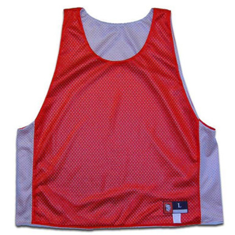 Red and Silver Reversible Lacrosse Pinnie Made In USA - Red & Silver