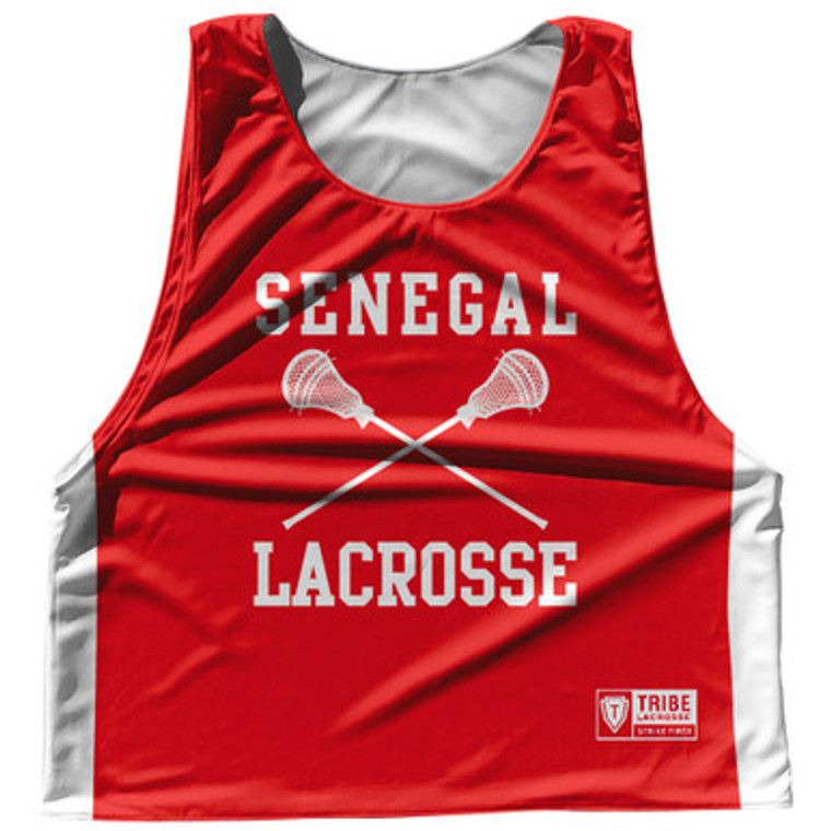 Senegal Country Nations Crossed Sticks Reversible Lacrosse Pinnie Made In USA - Red & White