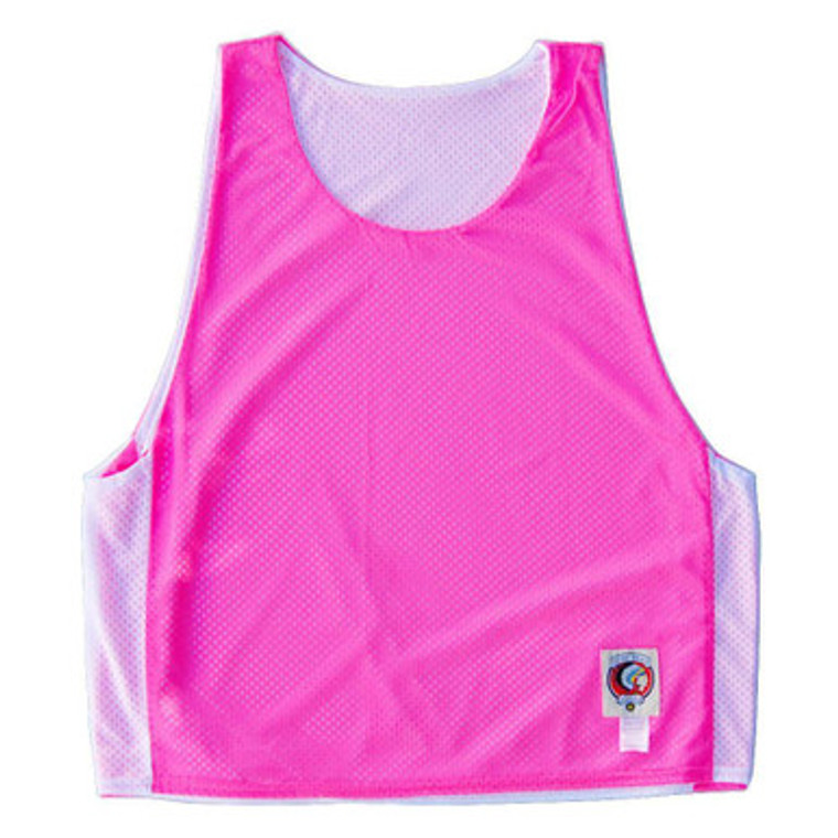 Neon Pink and White Reversible Lacrosse Pinnie Made In USA - Neon Pink & White