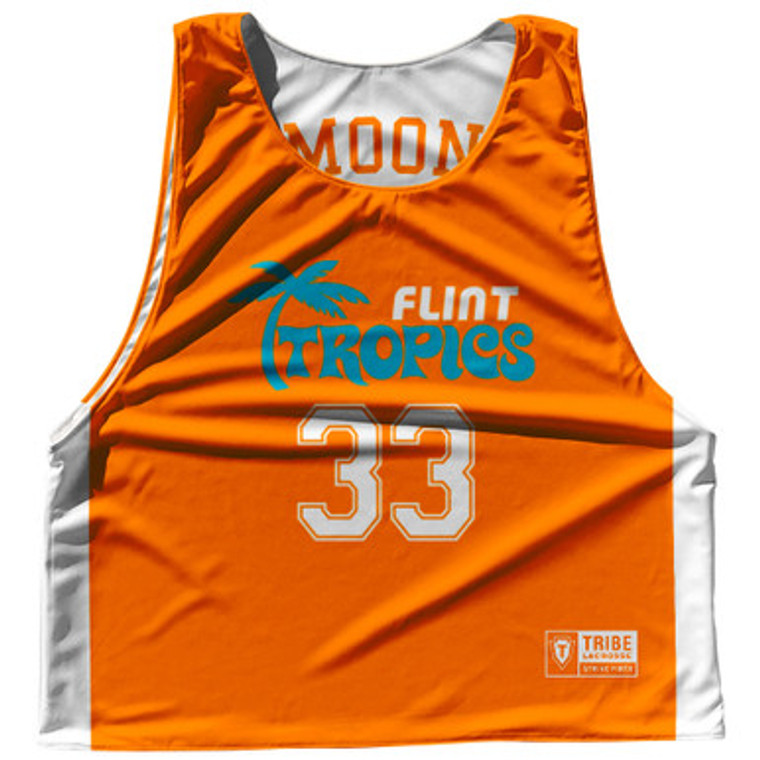 Flint Tropics Orange White Moon 33 Orange Side Reversible Lacrosse Pinnie Made In USA - Orange