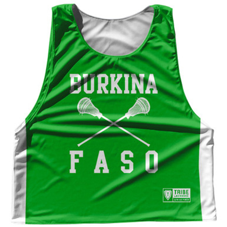 Burkina Faso Country Nations Crossed Sticks Reversible Lacrosse Pinnie Made In USA - Green & White