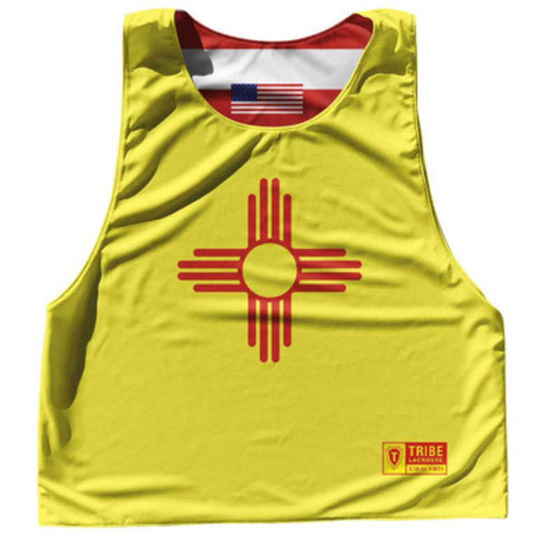 New Mexico State Flag and American Flag Reversible Lacrosse Pinnie Made In USA - Yellow