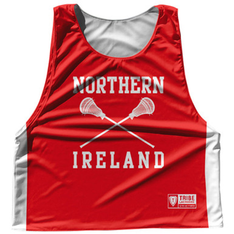 Northern Ireland Country Nations Crossed Sticks Reversible Lacrosse Pinnie Made In USA - Red & White