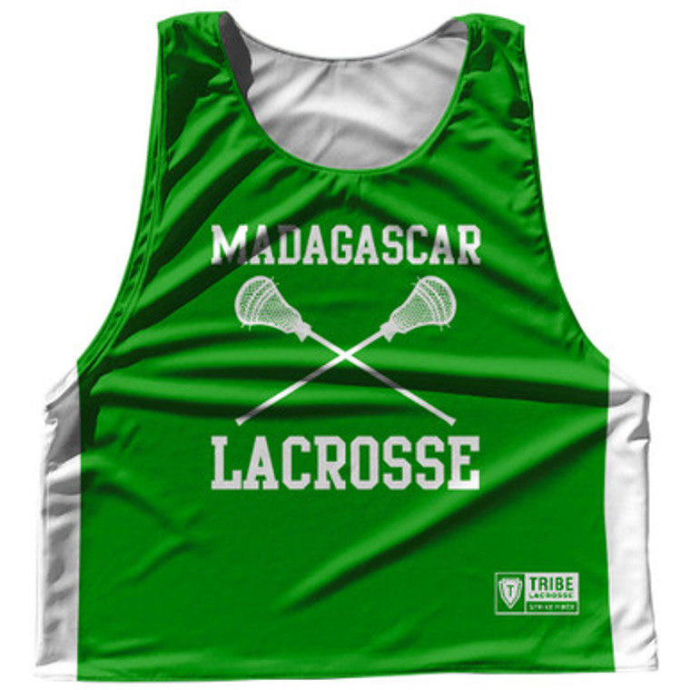 Madagascar Country Nations Crossed Sticks Reversible Lacrosse Pinnie Made In USA - Green & White