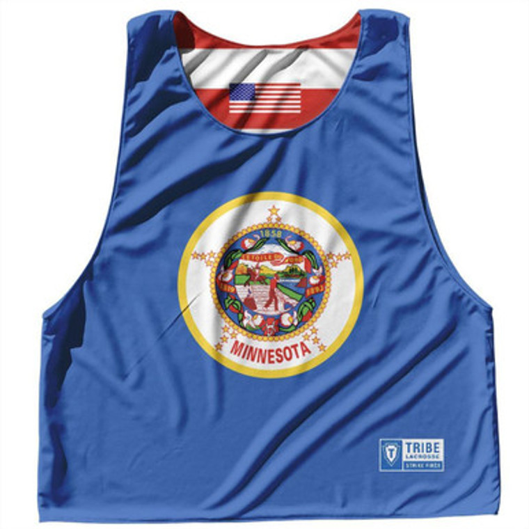 Minnesota State Flag and American Flag Reversible Lacrosse Pinnie Made In USA - Sky Blue