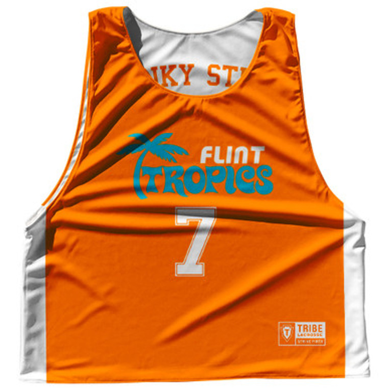 Flint Tropics Orange White Funky Stuff 7 Orange Side Reversible Lacrosse Pinnie Made In USA - Orange