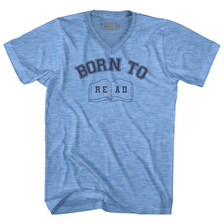 Born To Read Adult Tri-Blend V-neck T-shirt - Athletic Blue