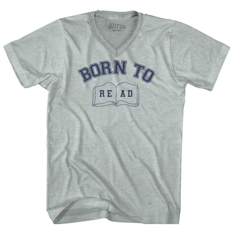 Born To Read Adult Tri-Blend V-neck T-shirt - Athletic Cool Grey