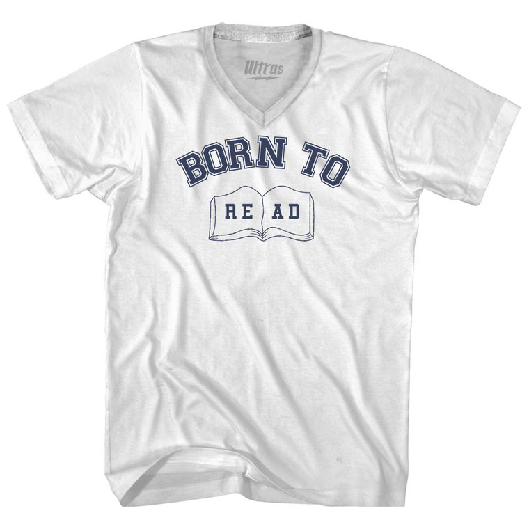 Born To Read Adult Tri-Blend V-neck T-shirt - White
