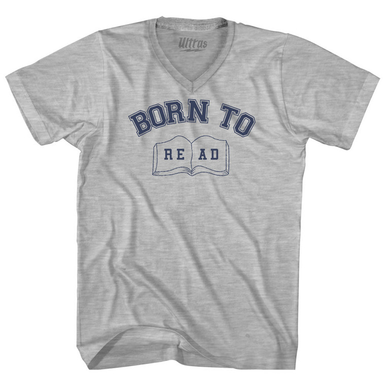 Born To Read Adult Cotton V-neck T-shirt - Grey Heather