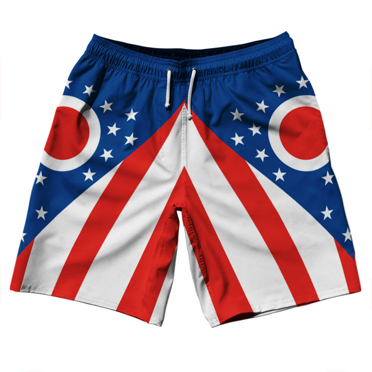 Ohio US State Flag 10" Swim Shorts Made in USA - Blue White Red