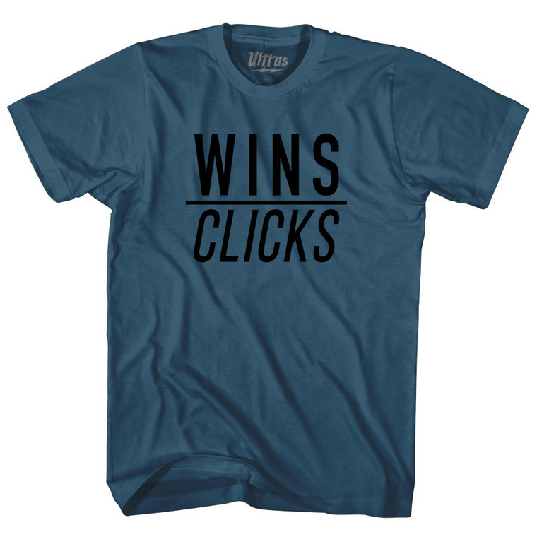 Wins Over Clicks Adult Cotton T-shirt - Lake Blue