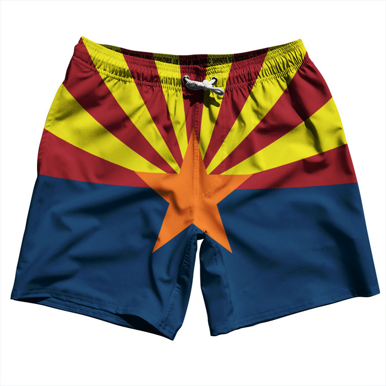 Arizona US State Flag Swim Shorts 7" Made in USA - Yellow Red