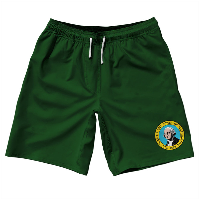 Washington US State Flag 10" Swim Shorts Made in USA - Green