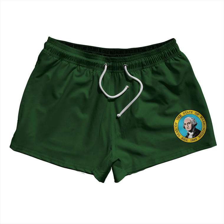 Washington US State Flag 2.5" Swim Shorts Made in USA - Green