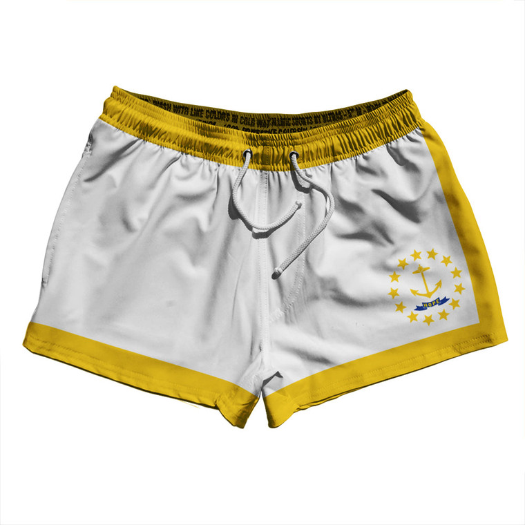 Rhode Island US State Flag 2.5" Swim Shorts Made in USA - White Yellow