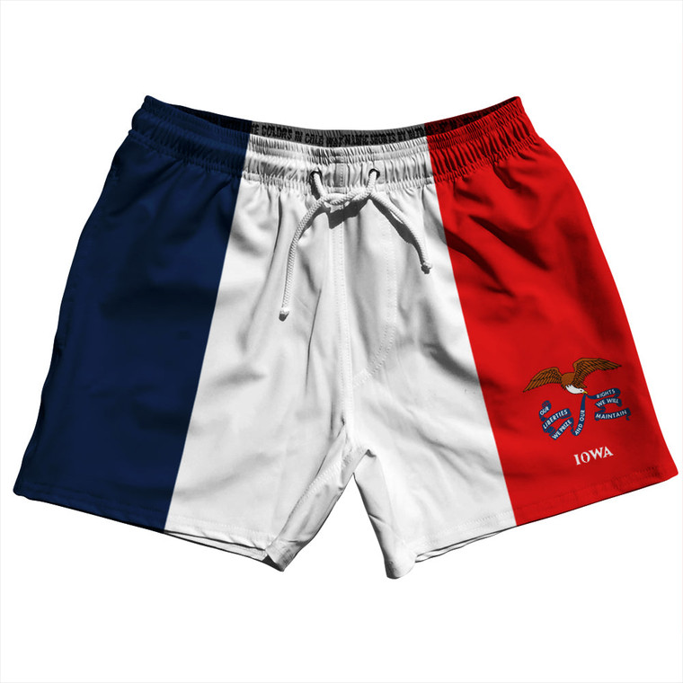 Iowa US State Flag 5" Swim Shorts Made in USA - Navy White Red