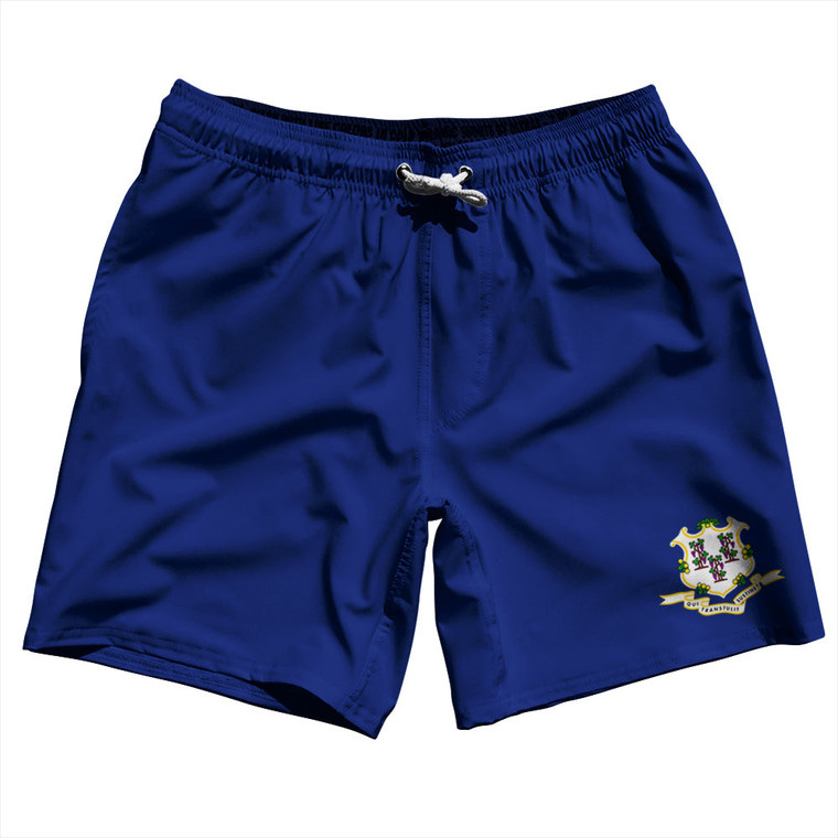 Connecticut US State Flag Swim Shorts 7" Made in USA - Blue