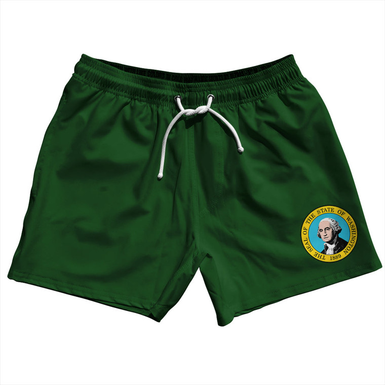 Washington US State Flag 5" Swim Shorts Made in USA - Green