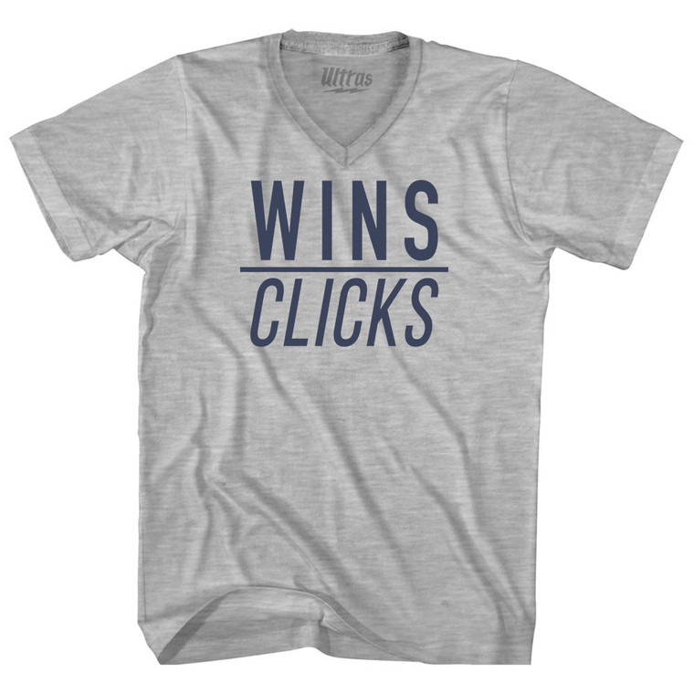 Wins Over Clicks Adult Cotton V-neck T-shirt - Grey Heather