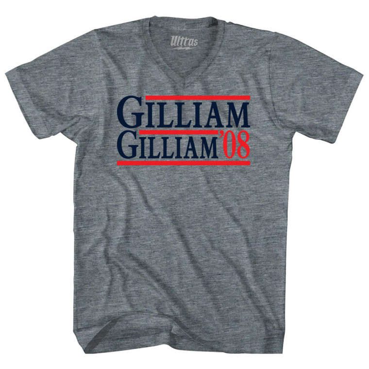 Gilliam Gilliam 08 Election Custom Election Two Names and Year Adult Tri-Blend V-neck T-shirt - Athletic Grey