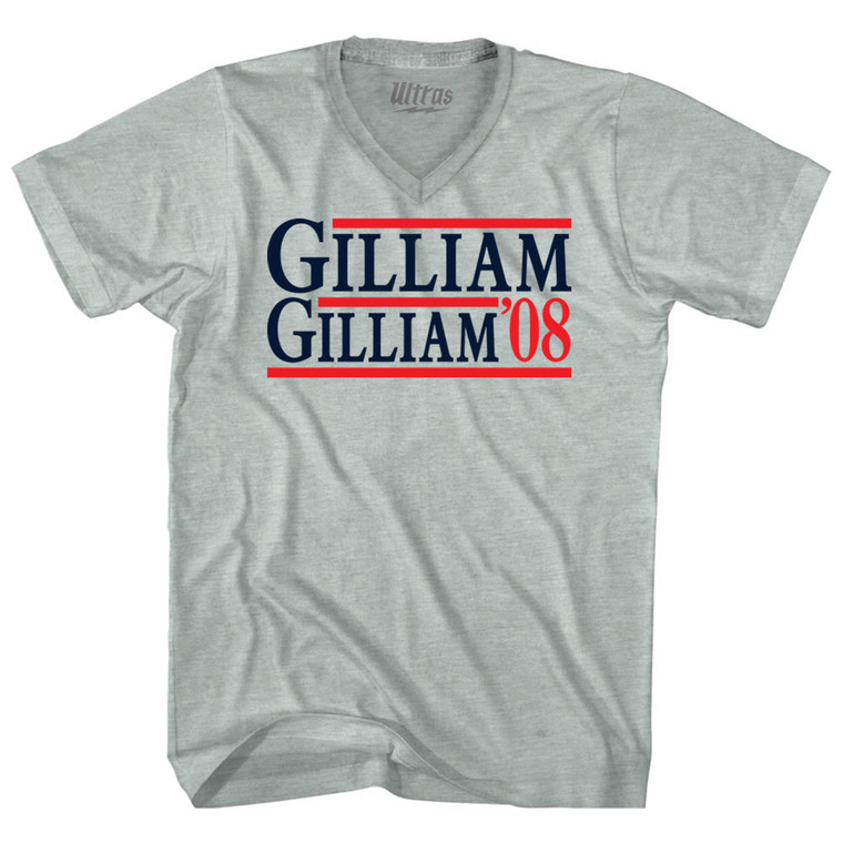 Gilliam Gilliam 08 Election Custom Election Two Names and Year Adult Tri-Blend V-neck T-shirt - Athletic Cool Grey