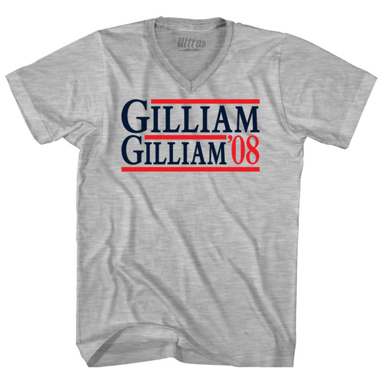 Gilliam Gilliam 08 Election Custom Election Two Names and Year Adult Cotton V-neck T-shirt - Grey Heather