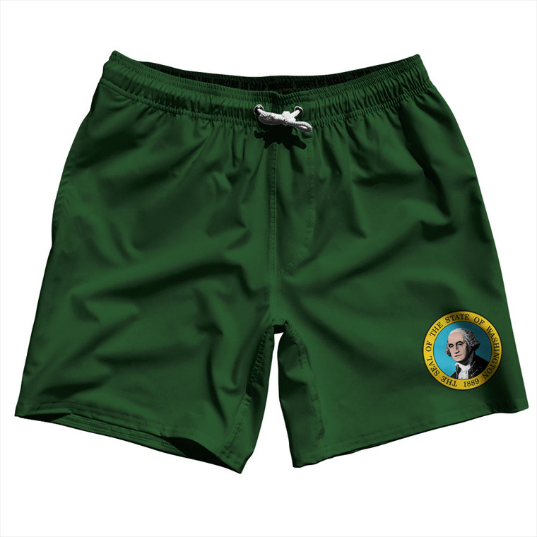 Washington US State Flag Swim Shorts 7" Made in USA - Green