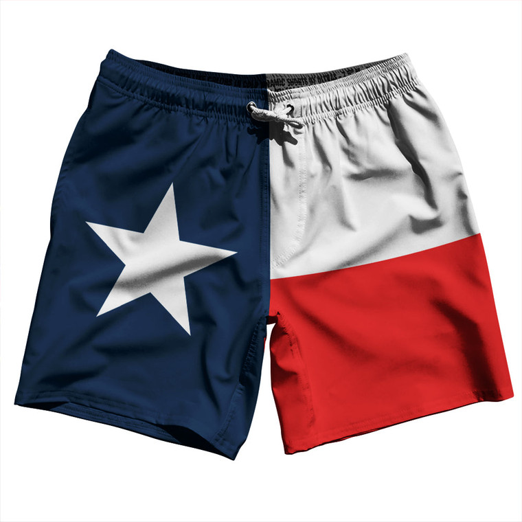 Texas US State Flag Swim Shorts 7" Made in USA - White Red