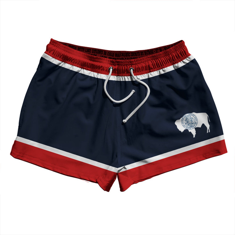 Wyoming US State Flag 2.5" Swim Shorts Made in USA - Navy Red