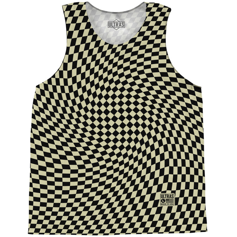 Warped Checkerboard Basketball Singlets - Vegas Gold And Black