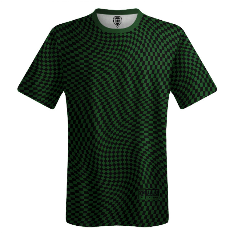 Warped Checkerboard Lacrosse Shooter Shirt - Green Hunter And Black