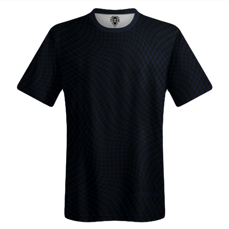 Warped Checkerboard Lacrosse Shooter Shirt - Blue Navy Almost Black And Black