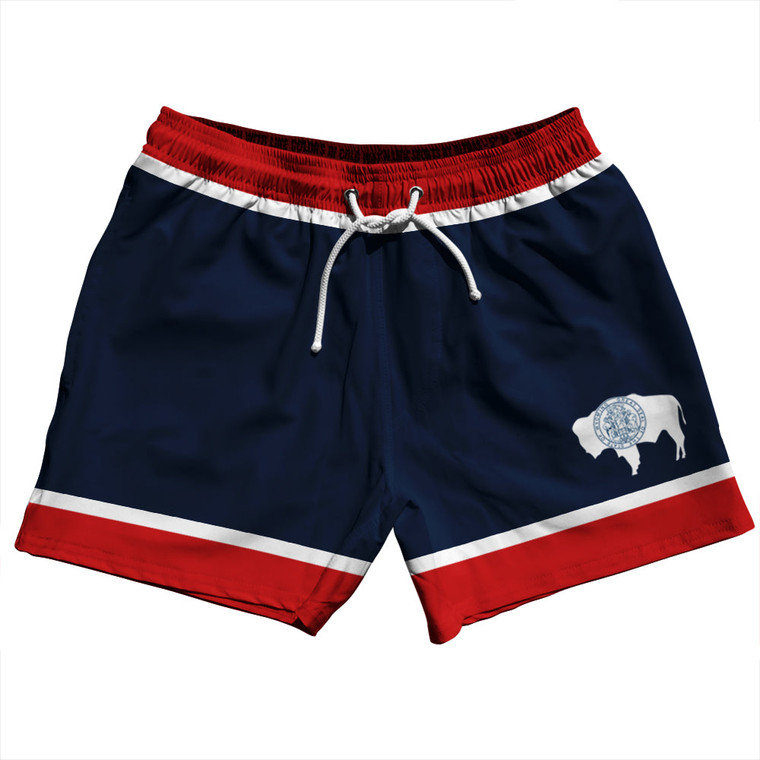 Wyoming US State Flag 5" Swim Shorts Made in USA - Navy Red