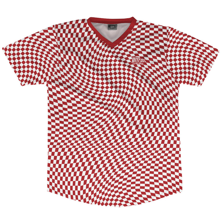 Warped Checkerboard Soccer Jersey Made In USA - Red Dark And White