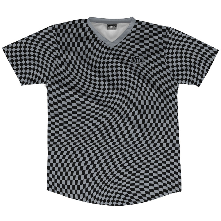 Warped Checkerboard Soccer Jersey Made In USA - Grey Dark And Black